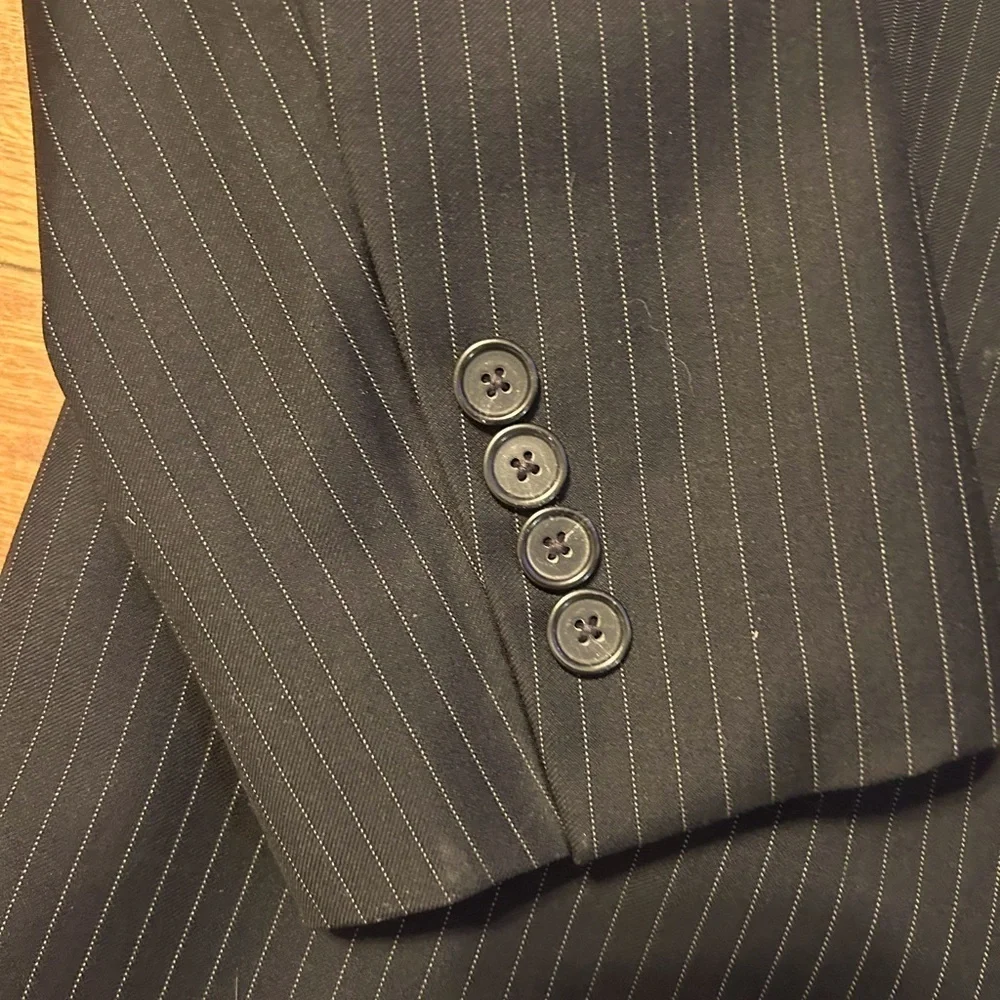 Elegant Black Pinstripe Men's Italian Suit Vitale Barberis Canonico Super 110